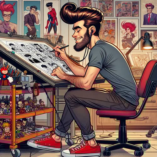 Comic Artist Immersed in Music | Art Room Decor