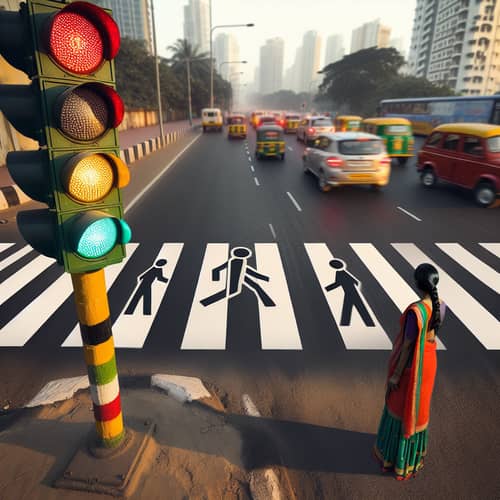 Vibrant City Crosswalk Scene: Traffic Signal & Zebra Crossing