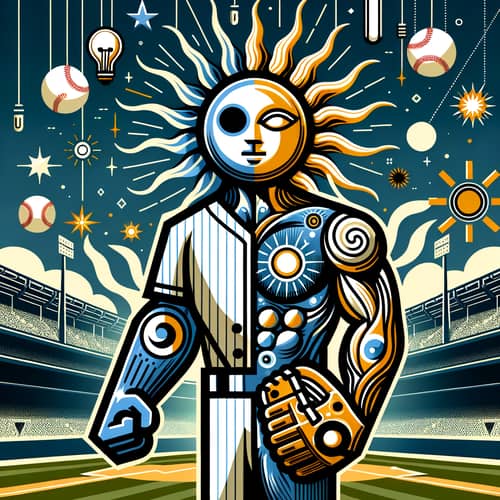 MLB Sun: Abstract Heroic Baseball Character with Sun-Inspired Symbols
