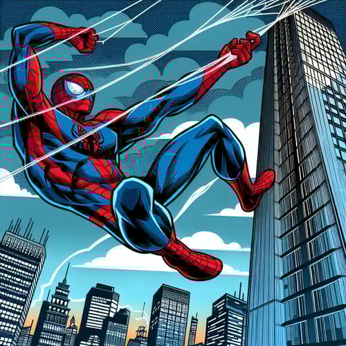 Comic-Style Superhero Swinging Between Skyscrapers | Action Art