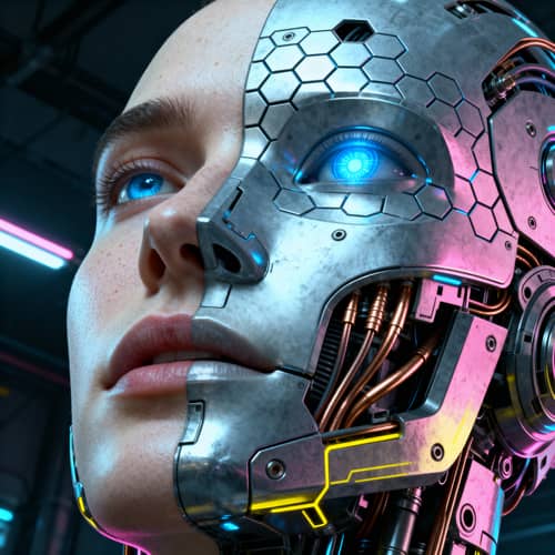 Half Human, Half Robot Face Concept Half Human, Half Robot Face Concept