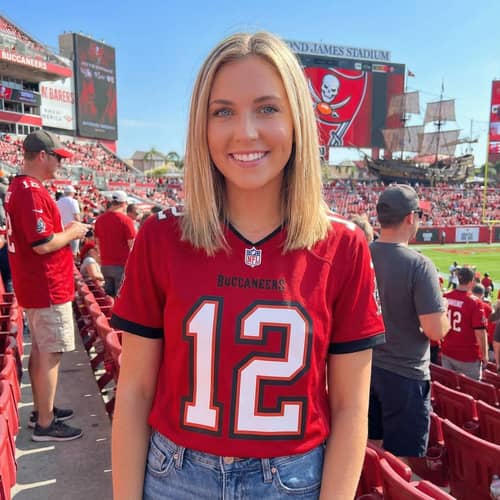 Beautiful Woman in Tampa Bay Buccaneers Jersey