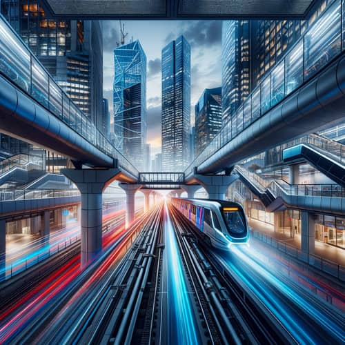 Futuristic Train Infrastructure Project in a Cyberpunk Cityscape