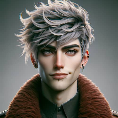 Cyberpunk Style Digital Art of Confident Character with White Hair & Piercings