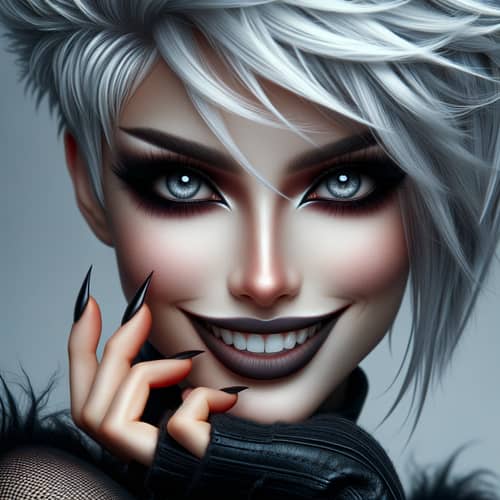 Fantasy Gothic Woman with Unique White Hair and Gray Eyes
