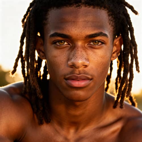 Handsome Black Young Man with Dread Hair & Muscular Build