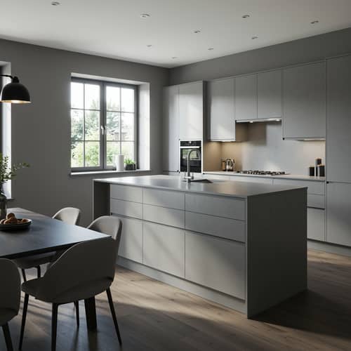 Modern Gray Kitchen with Natural Lighting