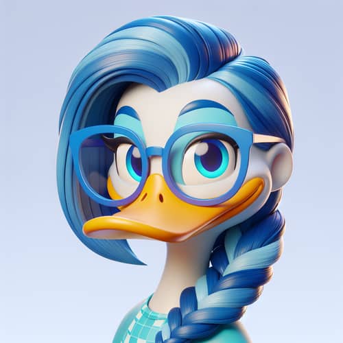 Female Duck Character with Glasses and Long Blue Hair