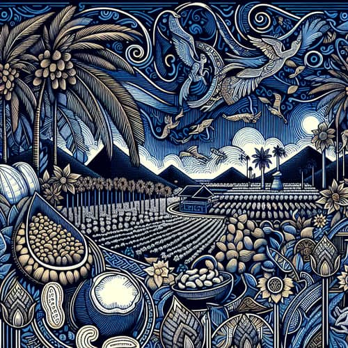 Enchanting Nusantara Orchard Illustration in Navy Palette