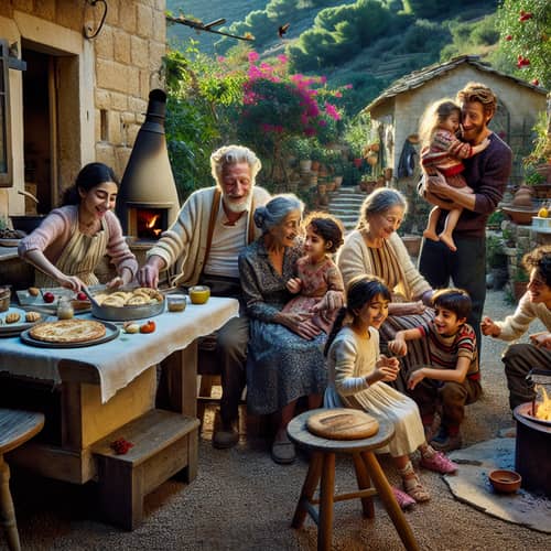 Multicultural Family Celebrates New Year in Quaint Levantine Village