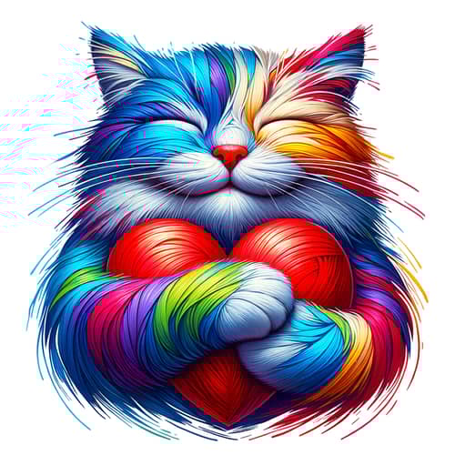 Colorful Cat Hugging Heart Painting | Peaceful Feline Artwork