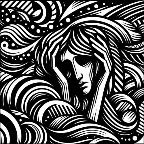 Black and White Geometric Illustration with Wave Patterns