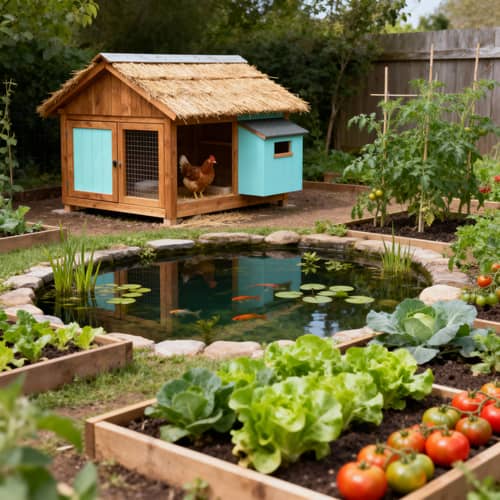 Integrated Chicken Coop with Pond & Vegetable Garden