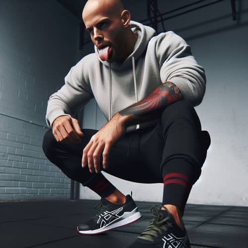 Bald Man in Grey Hoodie and Asics Shoes | CrossFit Workout