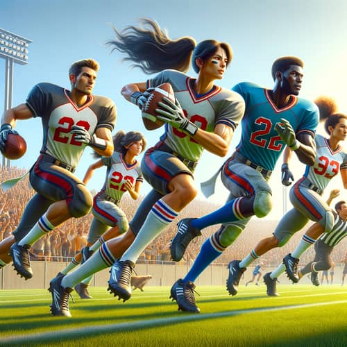 Diverse Soccer Team in Action on Sunny Field