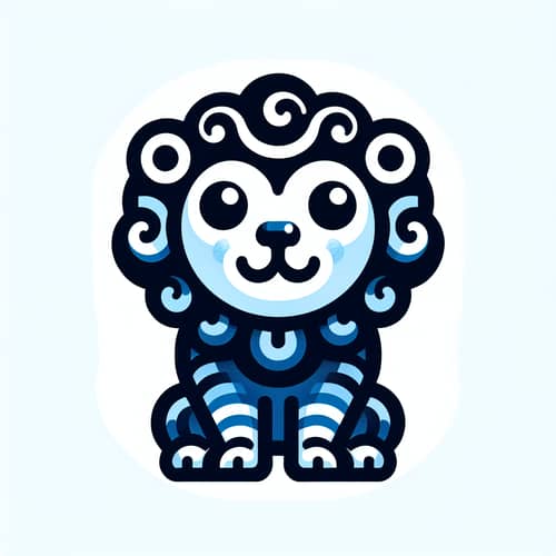 Cute Blue Chinese Lion Vector Illustration | Doodle Art Style
