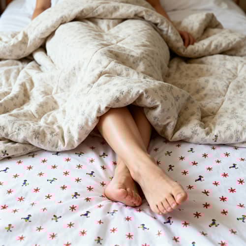 Close-Up of Bare Feet on Cozy Bed Close-Up of Bare Feet on Cozy Bed