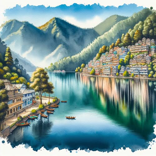 Scenic Nainital Watercolor Painting | Tranquil Landscape Art