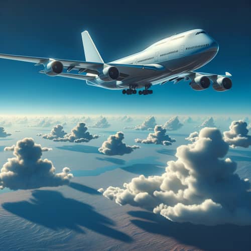 Classic Passenger Airplane Flying in Clear Blue Sky