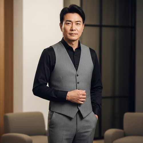 Men's Gray Suit Without Jacket and Black Shirt