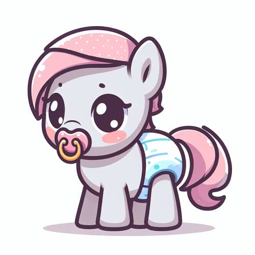 Cute Cartoon Pony in Diaper with Pacifier and Hat