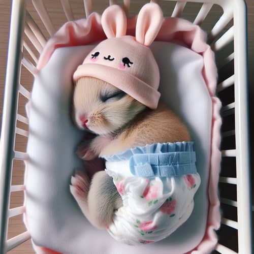 Adorable Newborn Baby Rabbit in Soft Diapers | Cute Bunny in Crib