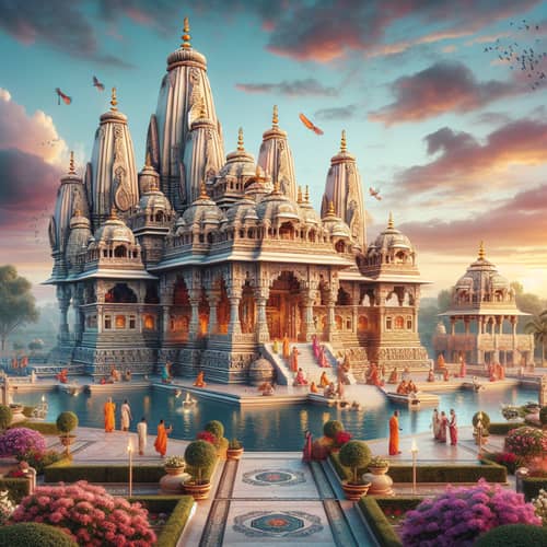Exquisite Ram Mandir: Traditional Hindu Temple on River Bank