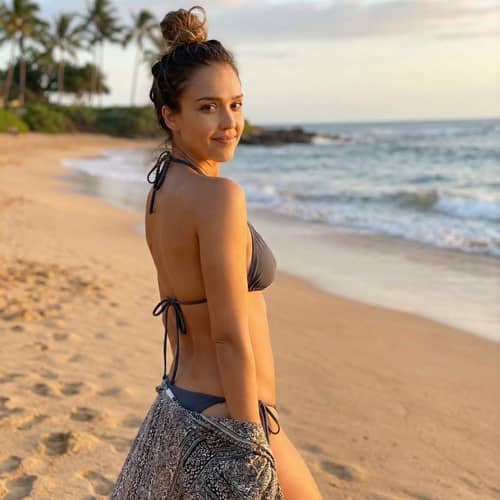 Jessica Alba in a Grey Bikini at the Beach