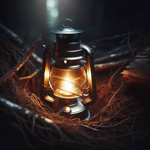 Small Lantern Lighting Up Mysterious Forest