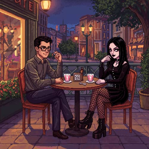 Pixel Art Date Scene: Guy Meets Goth Girl