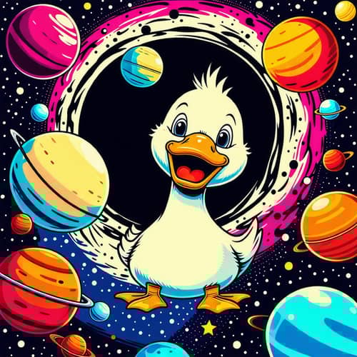 Silly Duck in Space: Bright Planets, Dark Hole - Pop Art Style