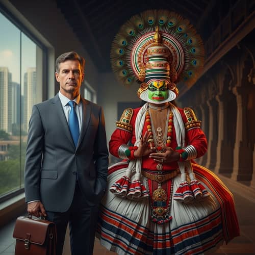 Executive Man with Kathakali Dancer: A Unique Encounter