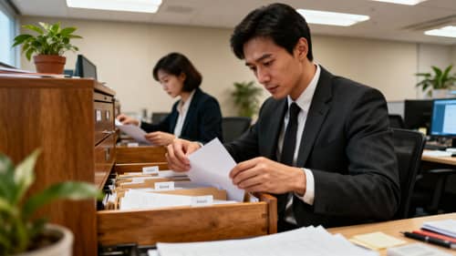 Professional Office Workers Organizing File Folders Professional Office Workers Organizing File Folders