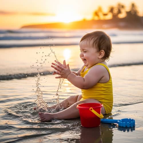 Cute One-Year-Old Playing in Water Cute One-Year-Old Playing in Water