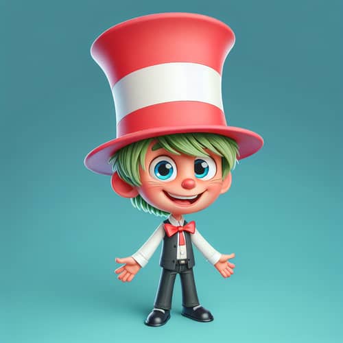 Cartoon Boy in Cat in the Hat Style