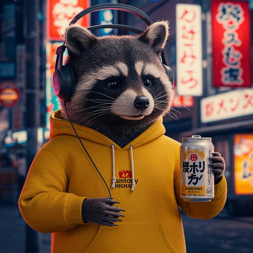 Raccoon in Tokyo: Cute Mascot with Headset Raccoon in Tokyo: Cute Mascot with Headset