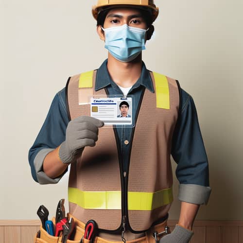 South Asian Construction Worker: Securely Holding Identification Card