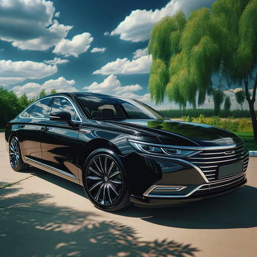 Shiny Jet Black Sedan Car with Sleek Design | Outdoor Car Photography