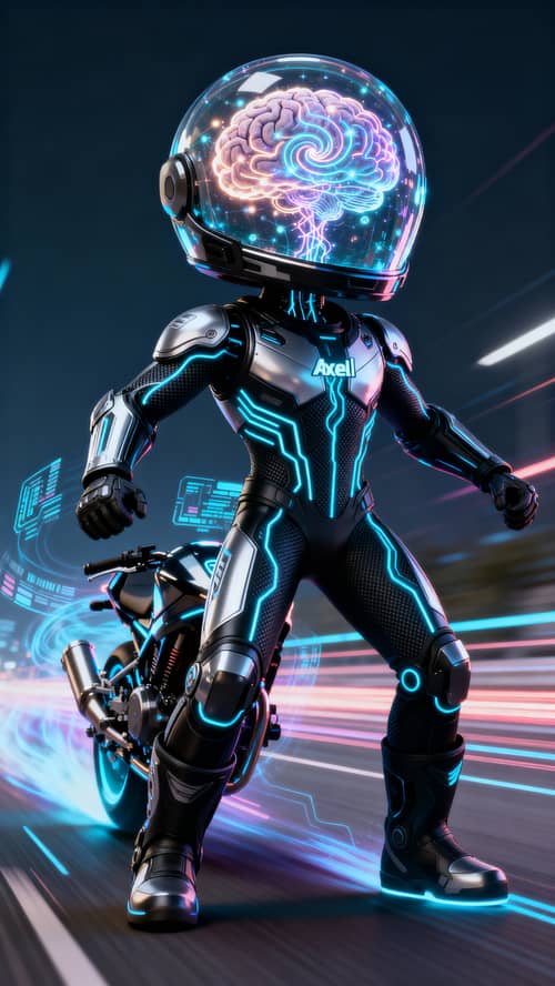 Futuristic AI Biker Mascot Axel – Dynamic Design Futuristic AI Biker Mascot Axel – Dynamic Design
