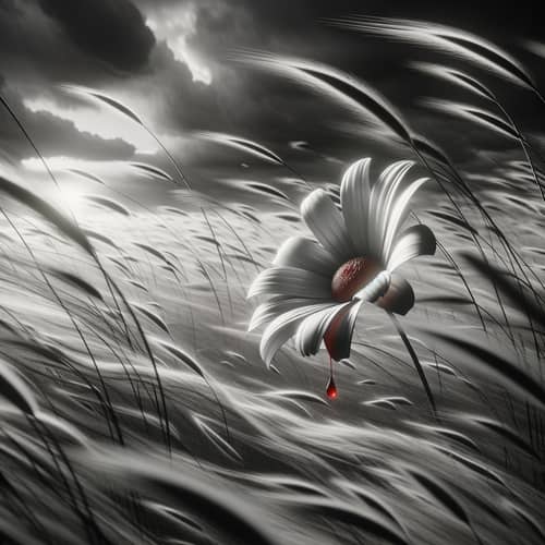 Melancholic Daisy Flower in Desolate Landscape