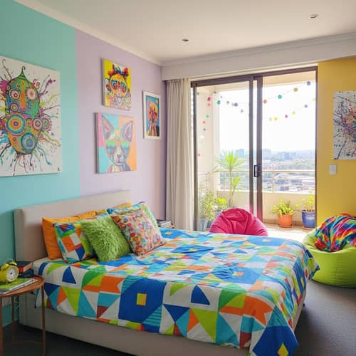 Bright and Funky Bedroom with Balcony Design