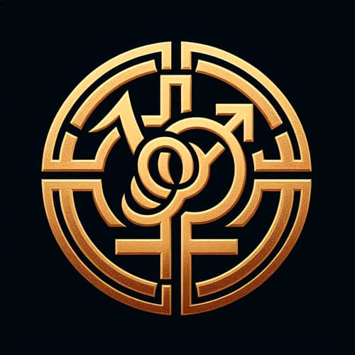 Greek Letter Alpha with Male and Female Symbols in Gold