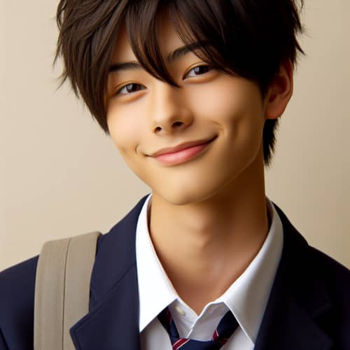 High School Boy Cheerful Smile 7:3 Hair Parting Style