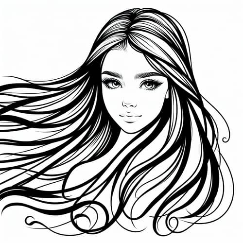 Minimalistic Graphic Drawing of a Caucasian Girl with Long Hair