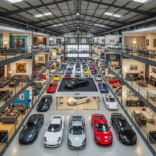 Industrial Car Showroom with VIP Car Spot