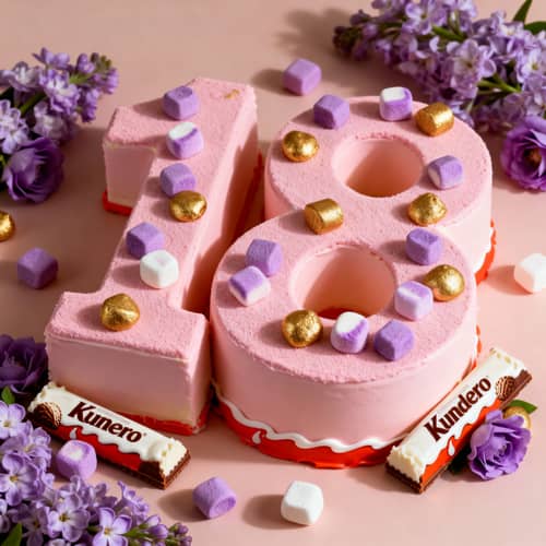18-Shaped Number Cake with Marshmallows & Flowers