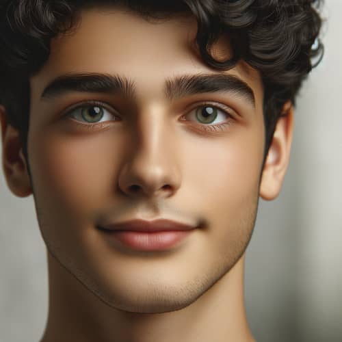 Young Man's Face - Calm Expression with Hazel Eyes