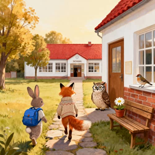 Charming School with Animals from the Back View Charming School with Animals from the Back View