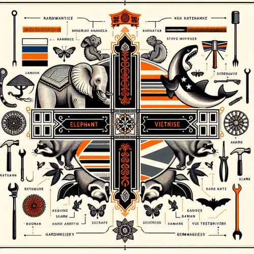 Family Crest Design: Elephant, Raccoon, Shark, Bat & Hardware Tools