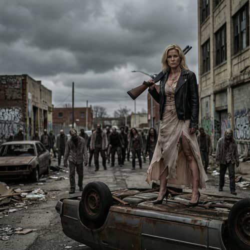 Blonde Woman Surrounded by Zombies